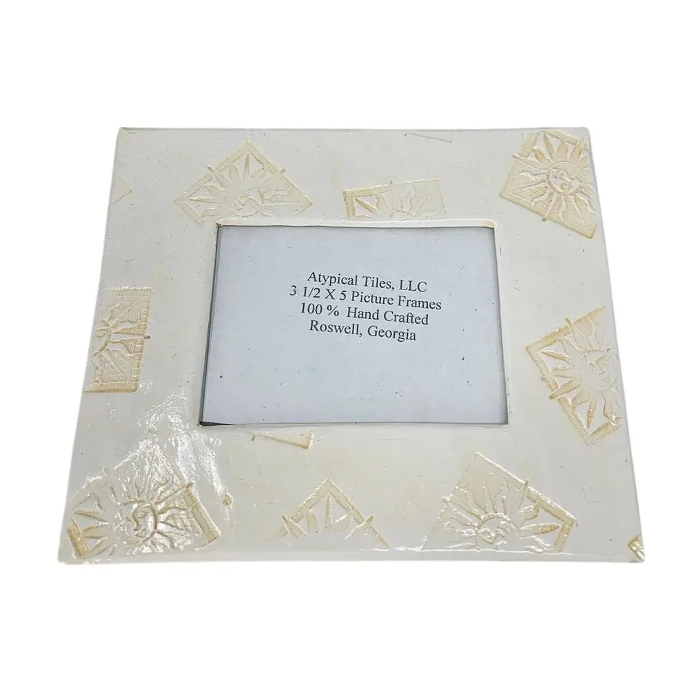 Vintage Y2K Atypical Tiles Ceramic Picture Frame Celestial Sun 3x5 Whimsygoth
